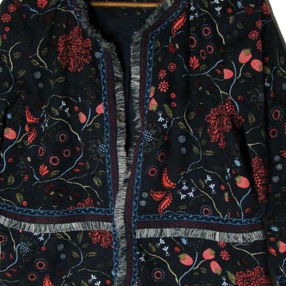 LOFT Primavera Strawberry Floral Fringe Blazer Size 14 - Picture 5 of 12